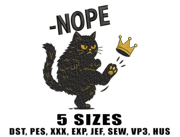 Angry Cat Crown Embroidery Design