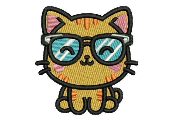 Cat with Big Glasses Embroidery Design