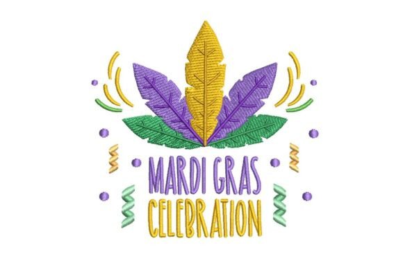 Mardi Gras Feather and Text Celebration Embroidery Design