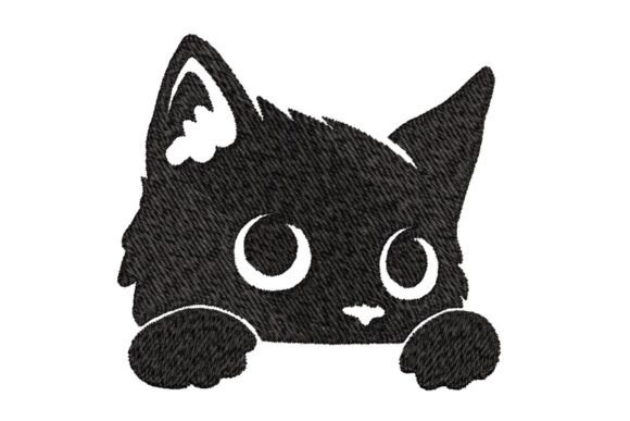 Peeking Black Cat Embroidery