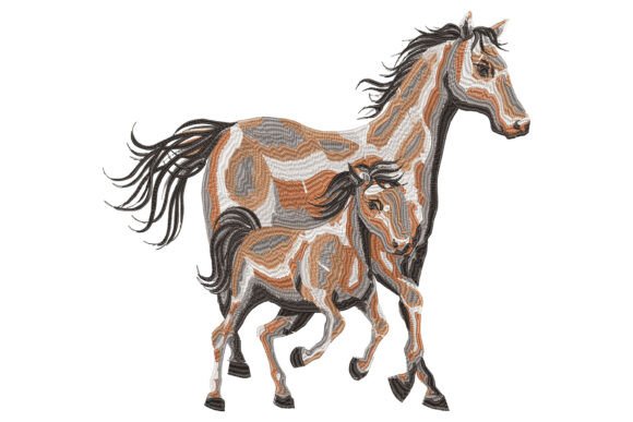 Running Mare and Foal Embroidery