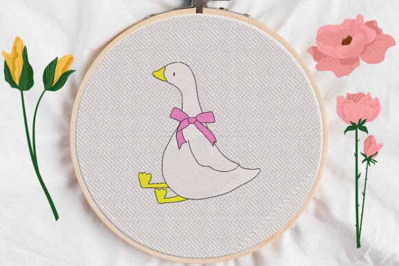 Silly Goose with Pretty Bow Embroidery