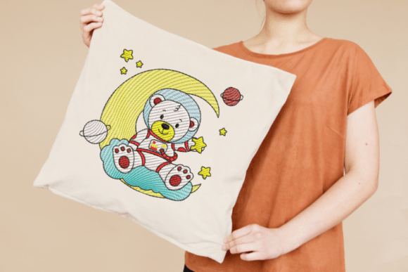 Teddy Bear in Space Embroidery Design